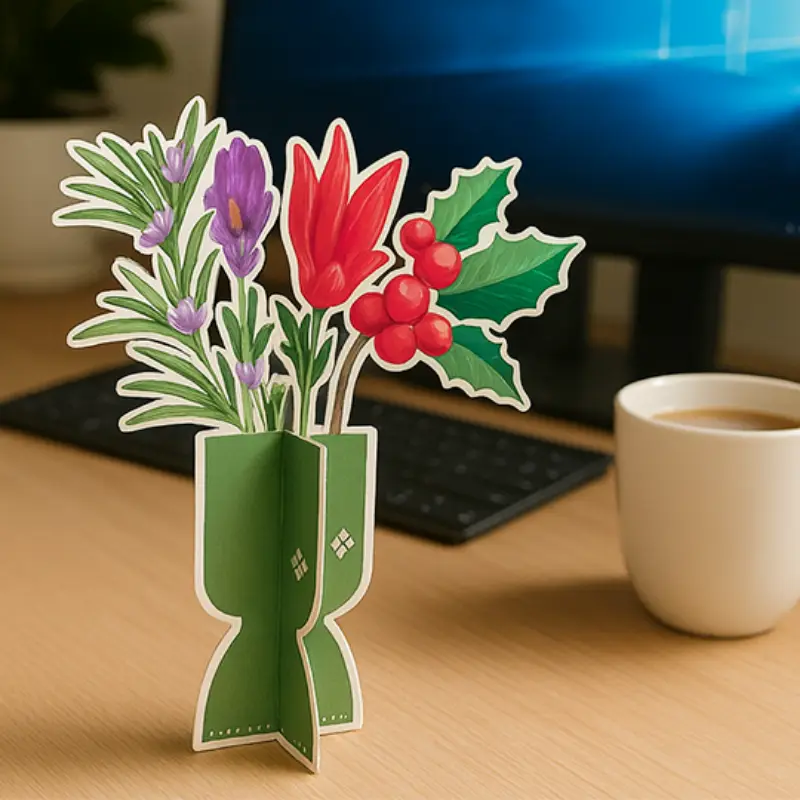 3D flower paper air freshener standing on office desk
