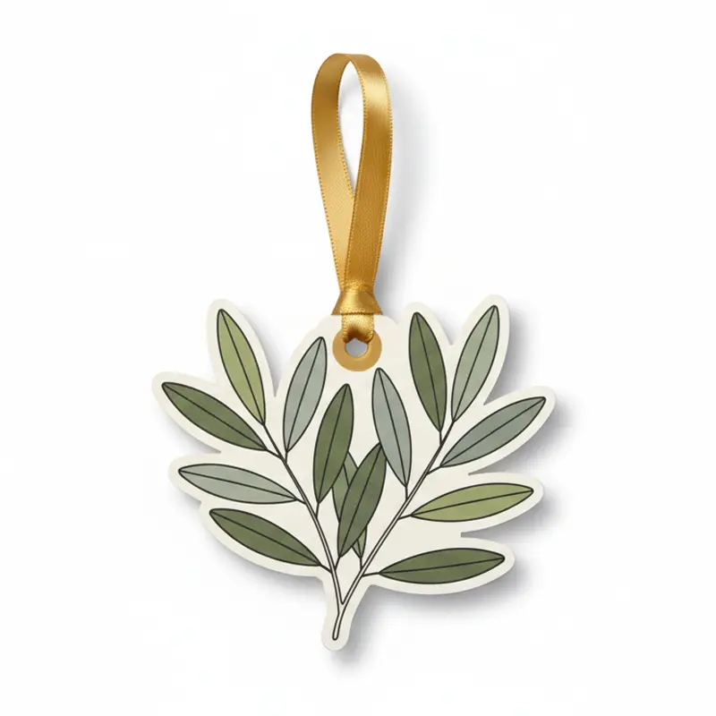 Olive branch paper air freshener with golden ribbon