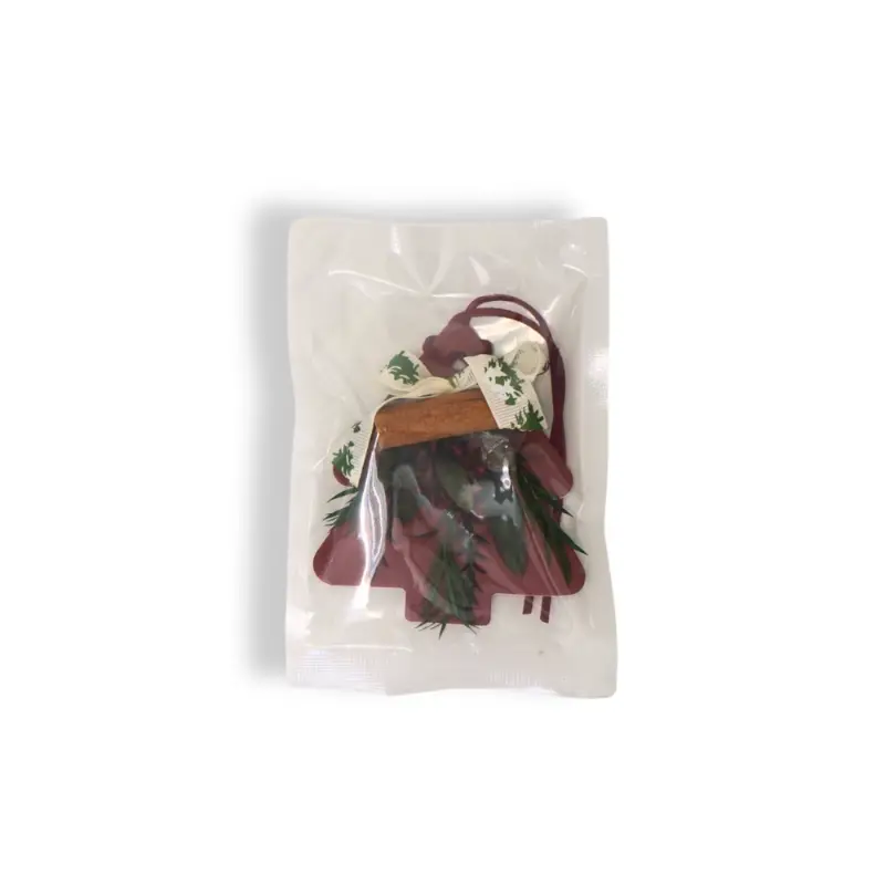 Red Christmas tree air freshener in vacuum packaging