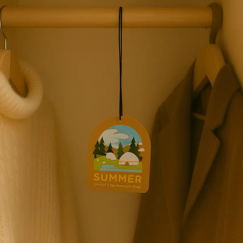 Summer illustration air freshener hanging inside a wardrobe for space freshening