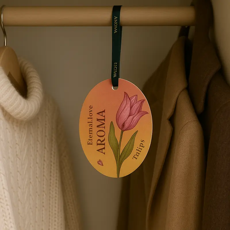 Sandalwood closet paper air freshener in branded retail packaging