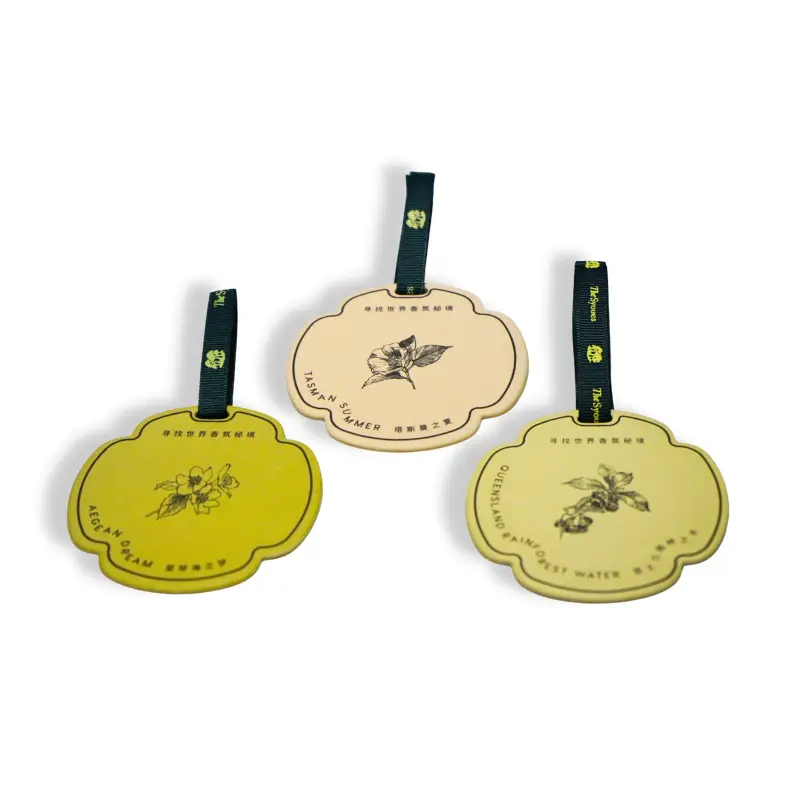 Custom hanging paper air fresheners with ribbon strap