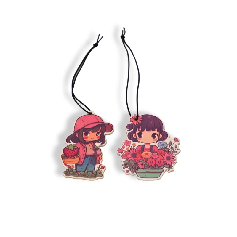 Kawaii bakery girl paper air freshener with dessert illustration