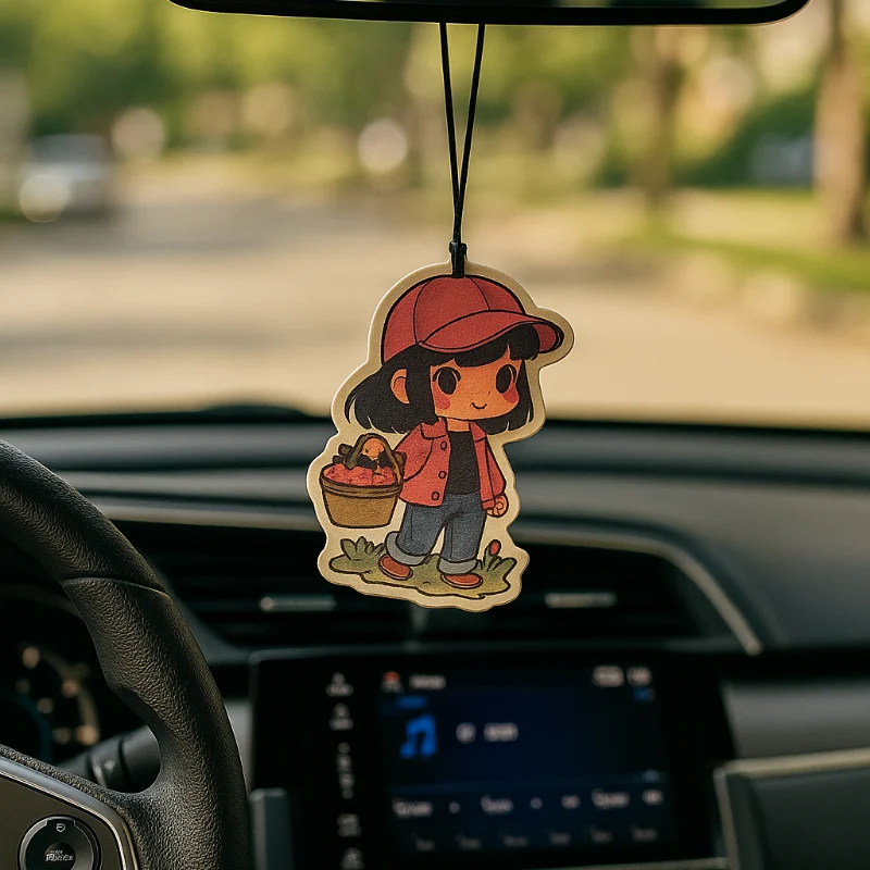 Cute girl car air freshener hanging with strawberry basket design