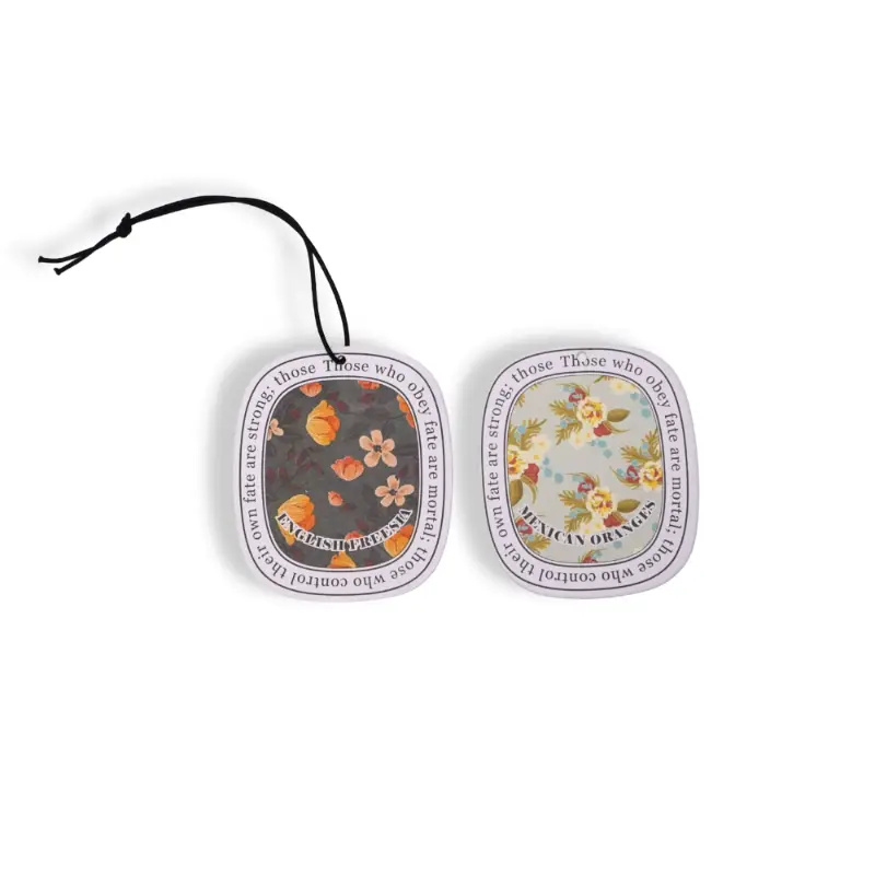 A set of rounded-square floral air fresheners featuring multiple vintage flower patterns