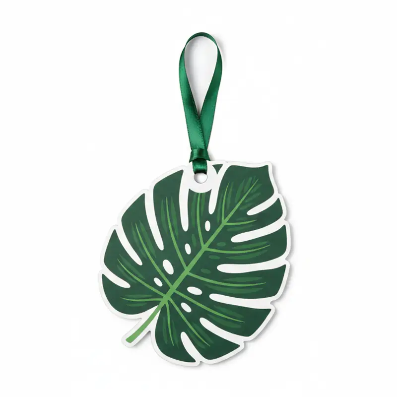 Large monstera botanical paper air freshener with ribbon