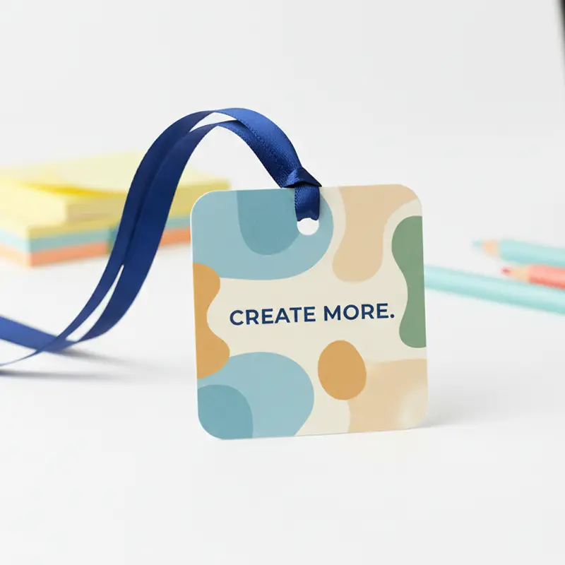 Minimalist create-more paper air freshener on desk with stationery