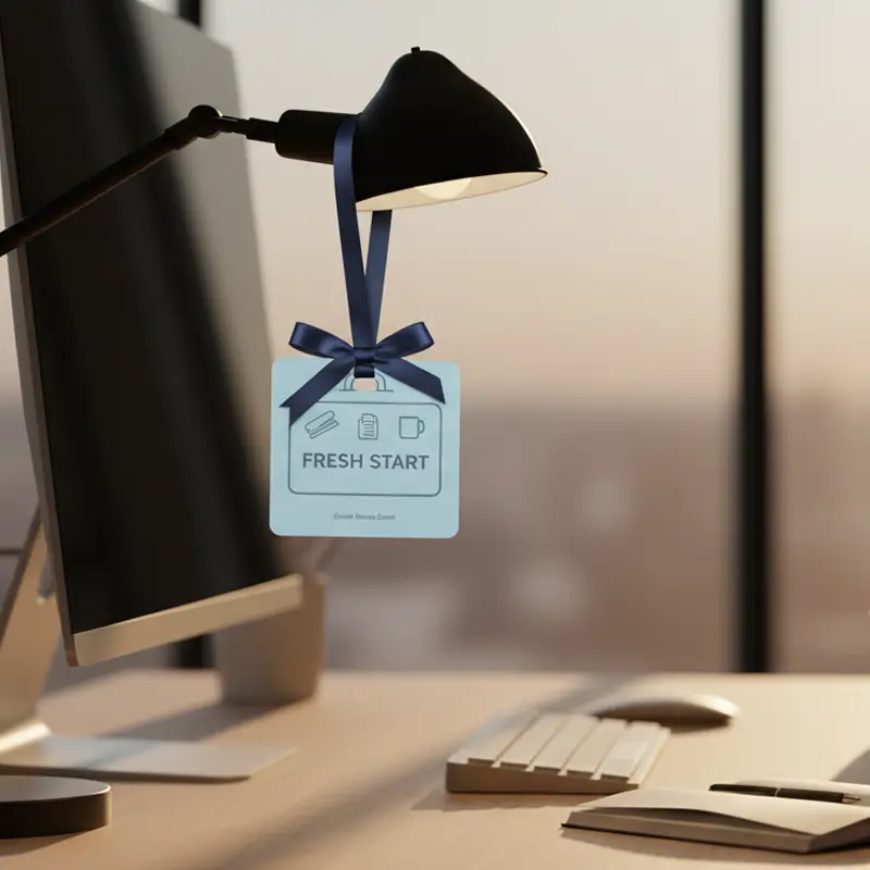 Paper air freshener hanging on office desk for workspace fragrance