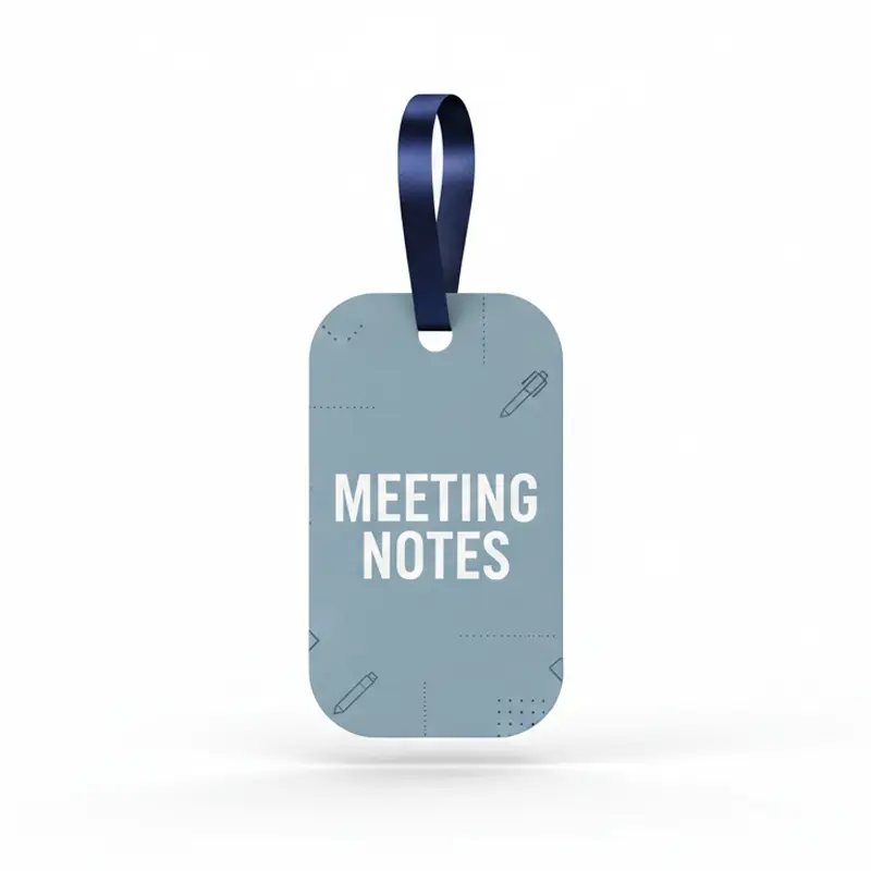 Blue meeting notes paper air freshener with ribbon
