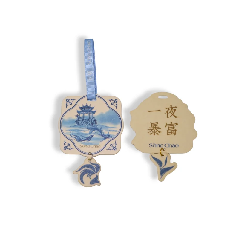 Chinese blue porcelain style car air fresheners – two-piece hanging fragrance cards with classic artwork