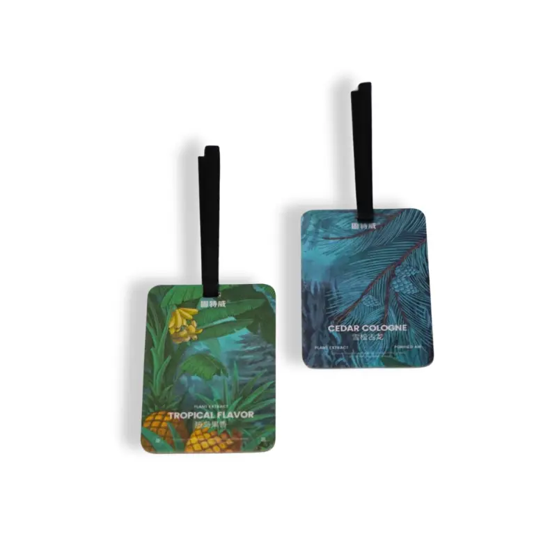 Rectangular tropical illustration air freshener featuring pineapple and banana leaves