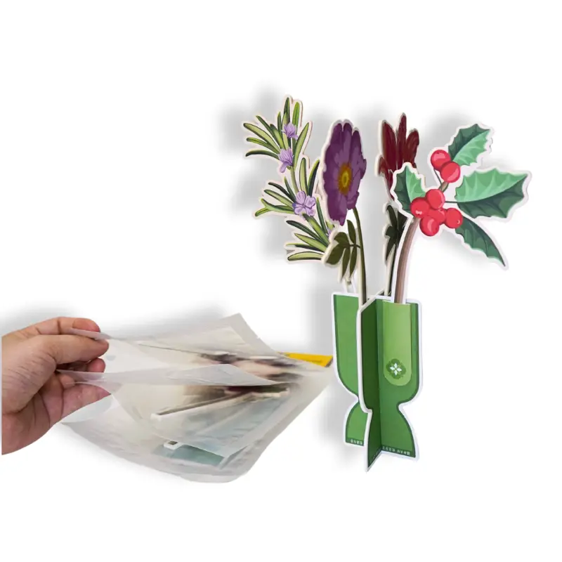 Unpacking a 3D flower paper air freshener from pouch