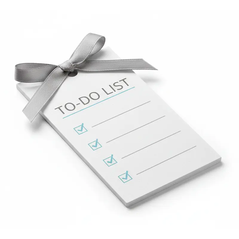 White to-do list paper air freshener with clean lines and checkboxes